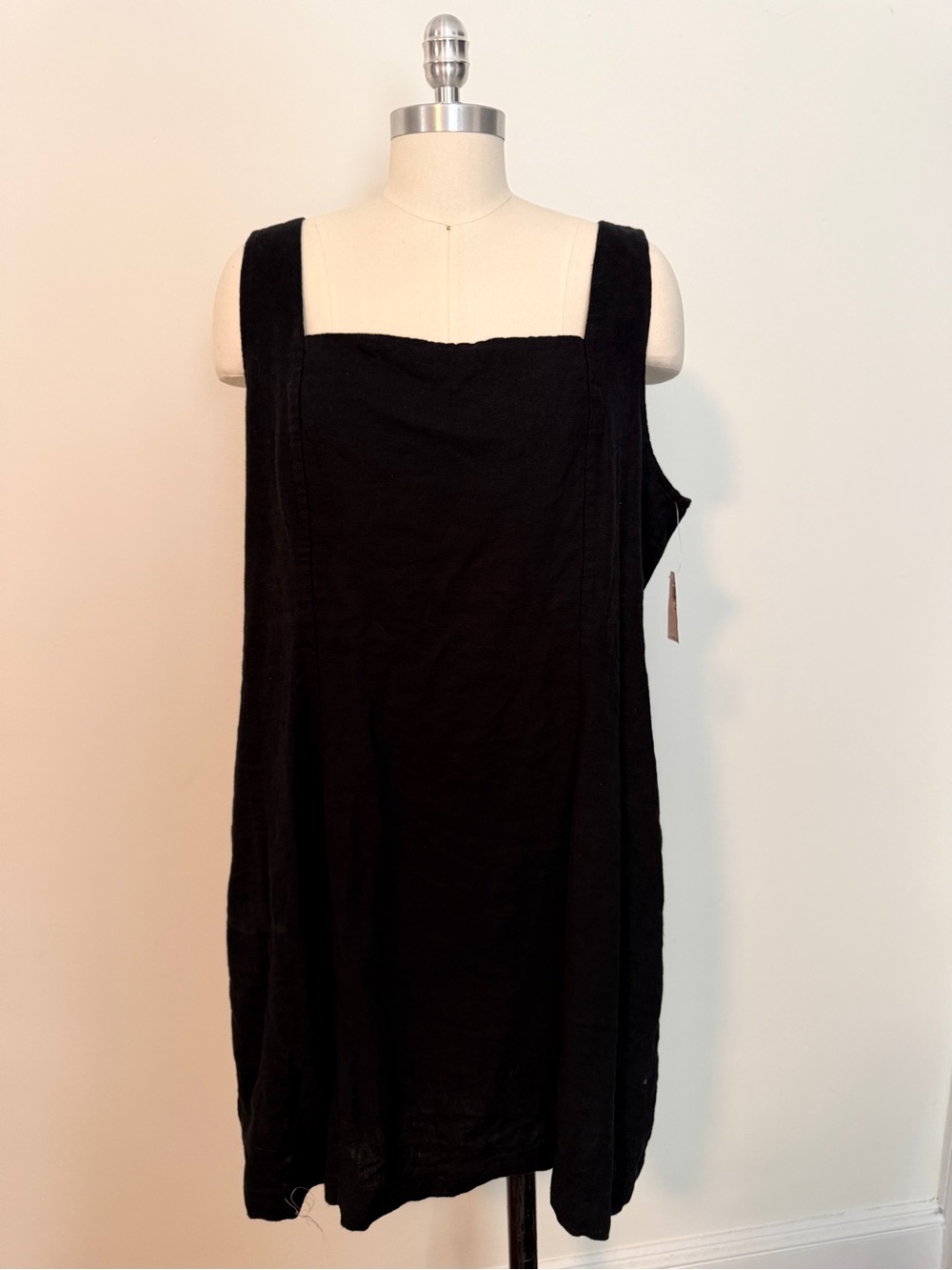 NWT Old Navy Black Sleeveless Square-Neck Linen Blend Dress